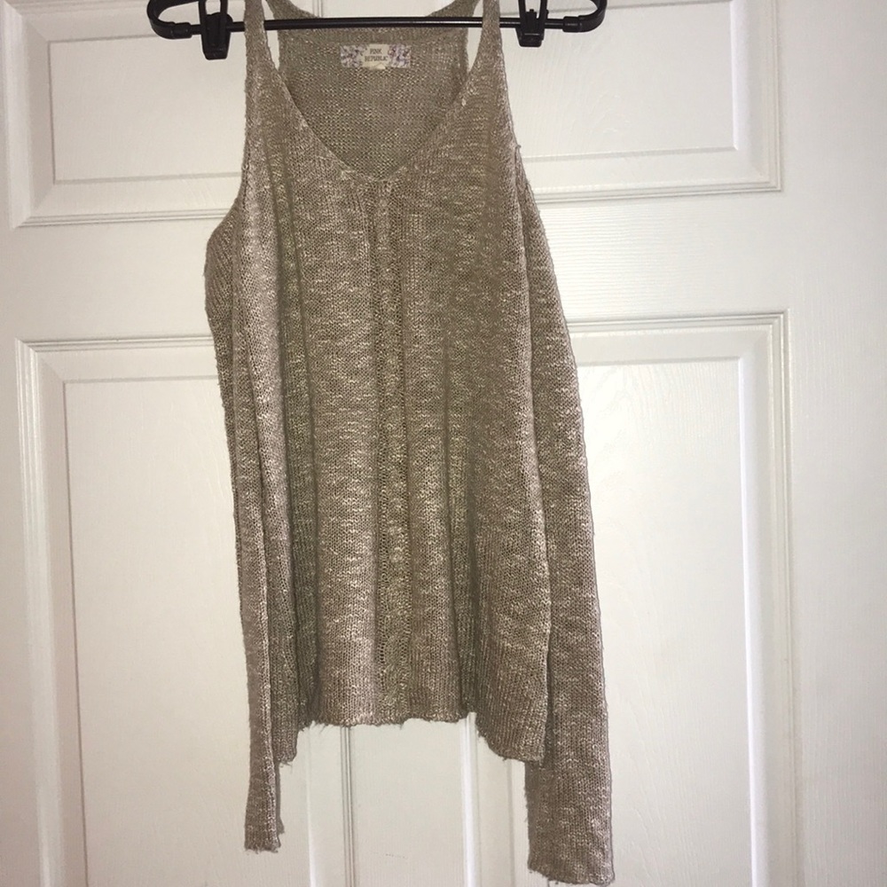 Tan cold shoulder sweater